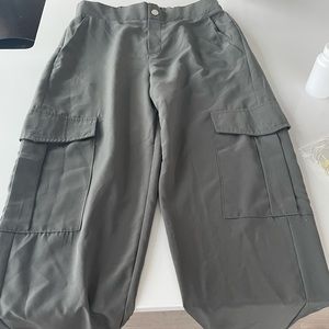 Army green trousers from Zara. Big pockets, scrunched at the bottom, loose fit.